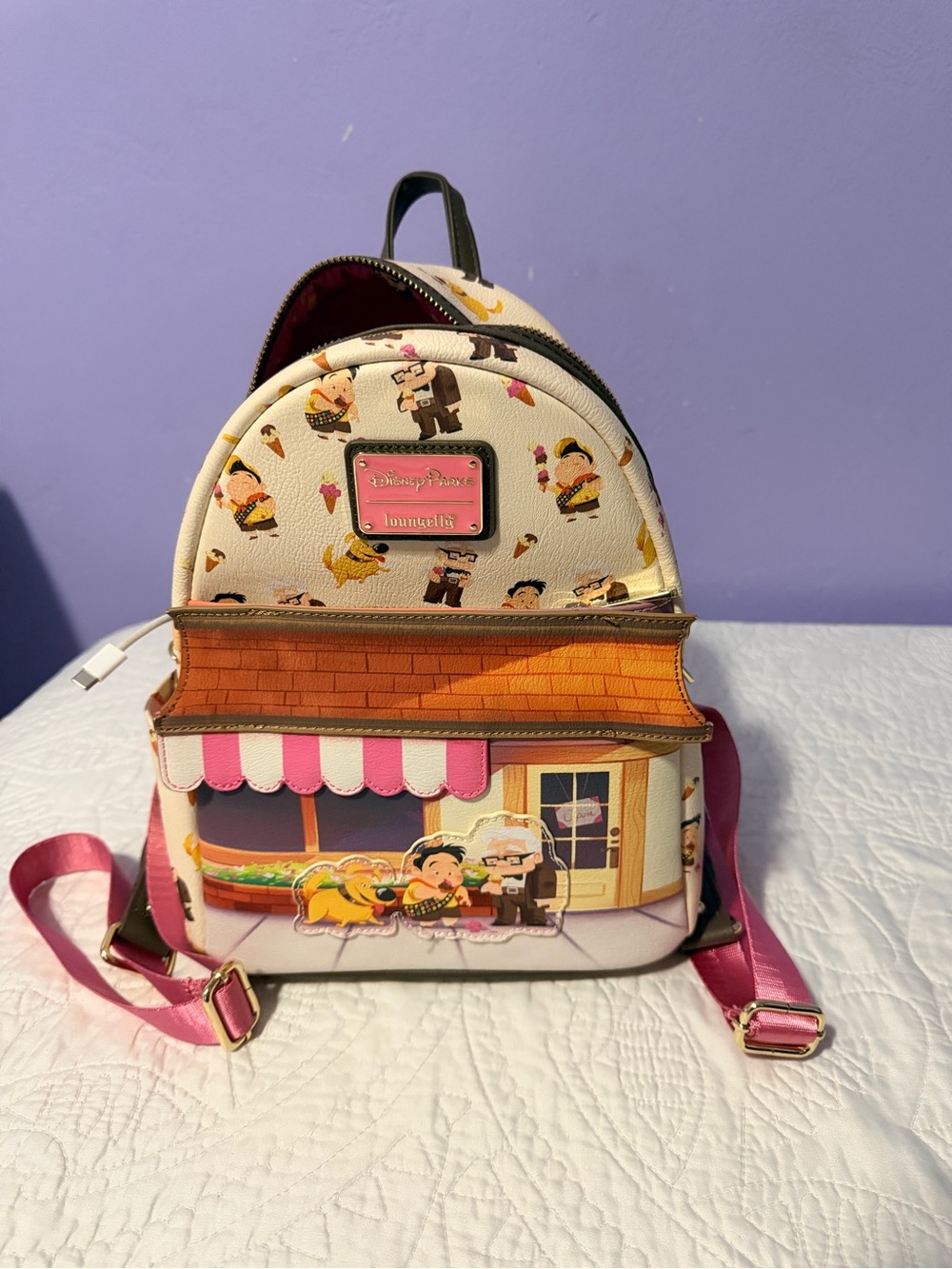 Loungefly Kids Cream, Pink & Orange Up Mini Backpack